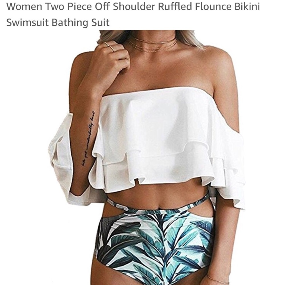 Two piece off shoulder ruffled swimsuit